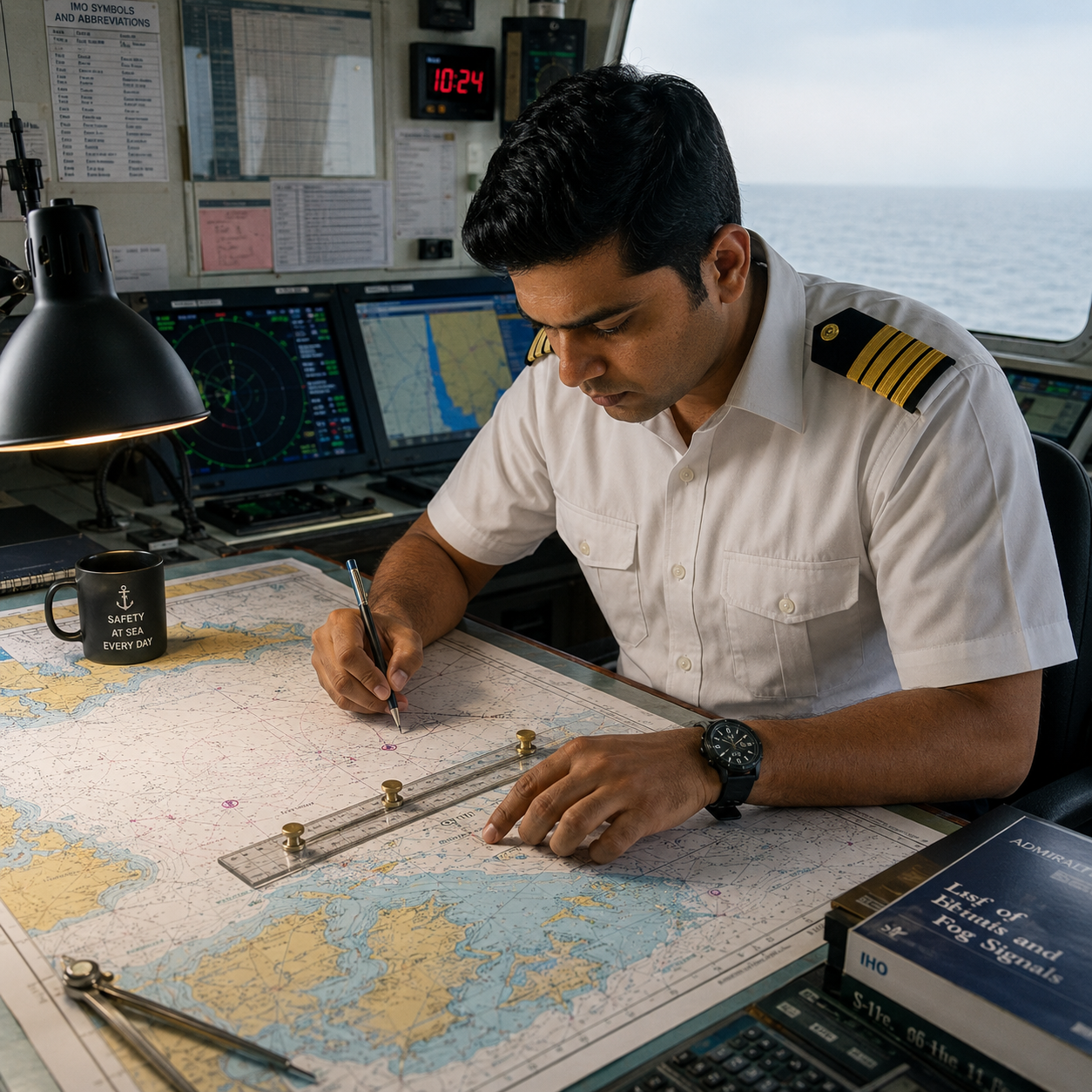 Nautical chart being studied by a maritime professional